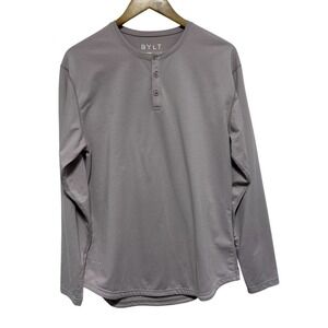 BYLT Shirt Mens M Pink Beige Drop Cut Long Sleeve Henley Performance Stretch